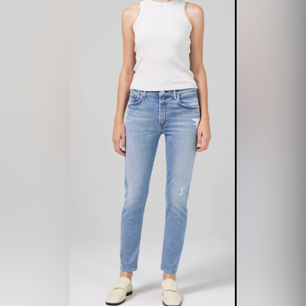 Citizens of Humanity Ella Women's Light Wash Blue Stretch Distressed Crop Jeans
